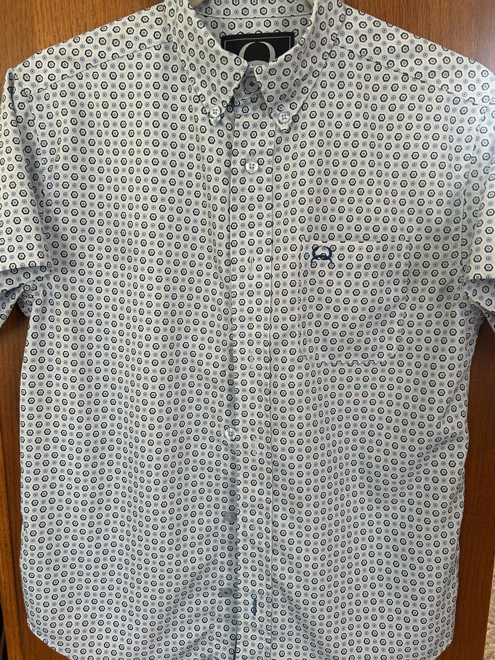 Cinch White Button-Down Shirt with Navy Dot Medallion Print